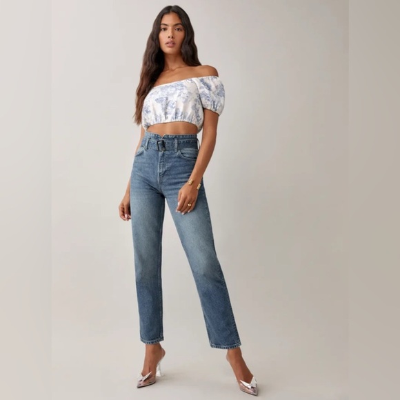 Reformation Denim - Reformation Cynthia Belted High Rise Straight Leg Jeans No Size See Measurements